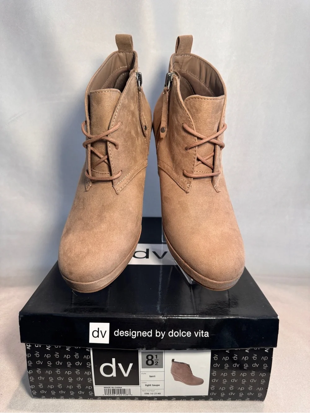 DV by Dolce Vita Taupe Suede Wedge Ankle Boot